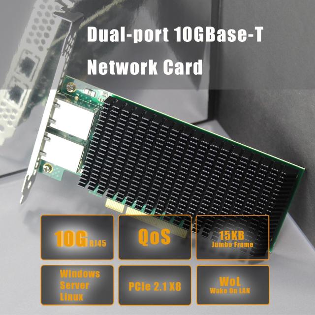 GLOTRENDS ST7318 2ポート 10Gb PCI-E LANカード、RJ45ポート、PCIe 2.1 X8インターフェイス、Intel X540-AT2チップ搭載、Windows Server_1