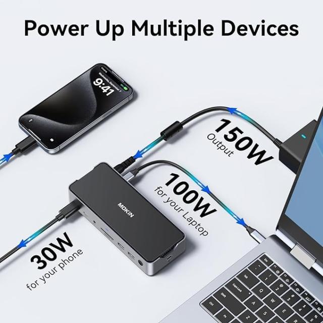USB Cドッキングステーション 3 モニター ラップトップ MOKIN ドックデュアル モニター 2 HDMI DisplayPort 4K144Hz,USB A 2.0/3.0,USB C_5