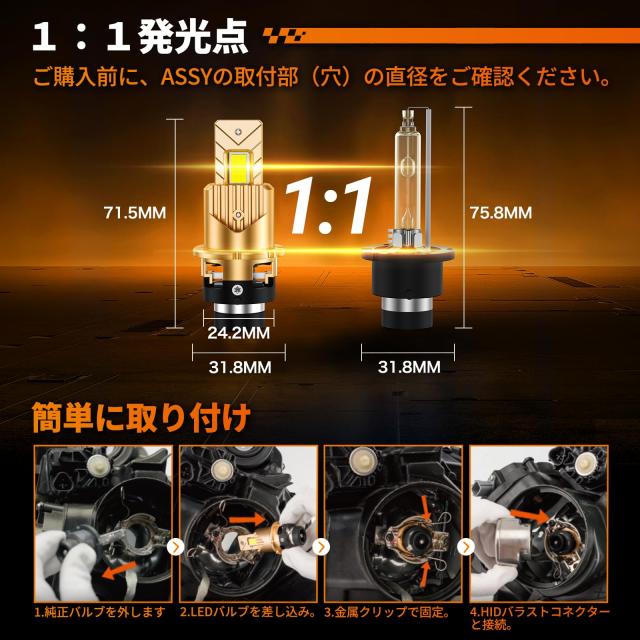 【瞬時点灯＆140%アップ！】SEALIGHT D2S LED ヘッドライト 爆光 車検対応 ポン付け d2r ledバルブ 配線レス ヘッドランプ 車用 ファン付_4