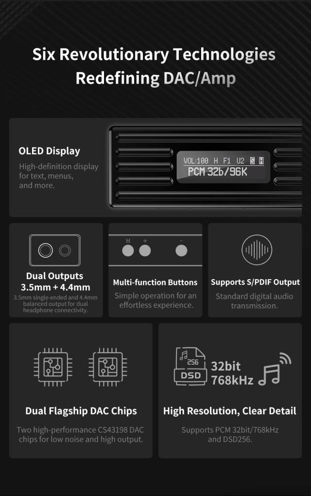 TRN TE Pro 小型アンプ DAC スマホ AMP 【ハイレゾ対応】 32bit/768kHz DSD256 チップCS43198 イヤホンアンプ ポータブル ヘッドホンアン_7