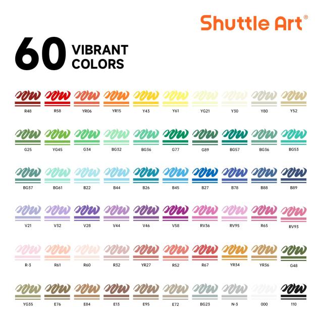 Shuttle Art アクリルマーカー 60色セット 直液式 ブラシペン先 水性 ペイントマーカー カラーペン 防水 速乾 耐水 耐光 アクリル絵具 石_1