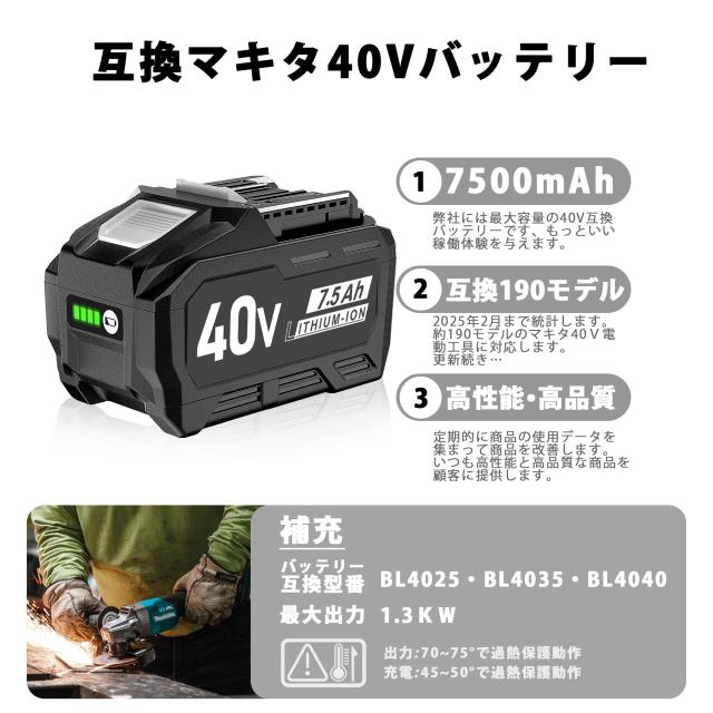 マキタ40V互換バッテリー 7500mAh BL4025 BL4035 BL4040 互換バッテリー 40V電動工具対応 パワーアップ 仕事効率アップ_1