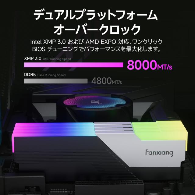 Fanxiang【RGB発光型】DDR5 6400Mhz 32GB（16GB×2枚）デスクトップPC用メモリ CL40 1.35V LEDライト ヒートシンク付き Intel XMP 3.0 オの通販は