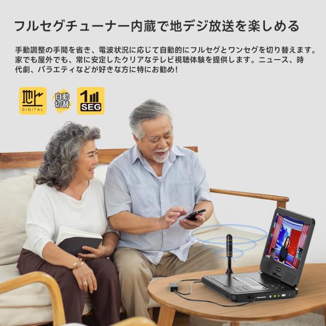 フルセグ dvdプレーヤー WONNIE ポータブル DVDプレーヤー 12.5型 フルセグチューナー内蔵 地デジ放送 dvd ワンセグ 10.5インチ液晶 リー_1