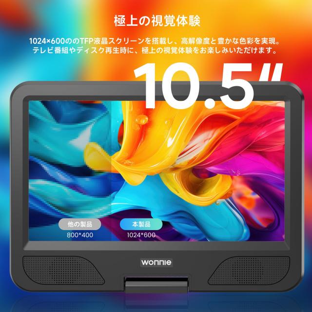 フルセグ dvdプレーヤー WONNIE ポータブル DVDプレーヤー 12.5型 フルセグチューナー内蔵 地デジ放送 dvd ワンセグ 10.5インチ液晶 リー_2