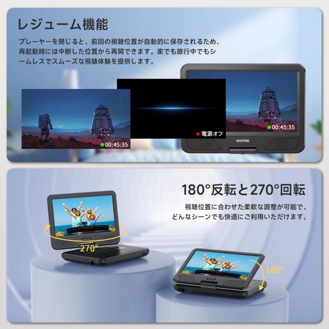 フルセグ dvdプレーヤー WONNIE ポータブル DVDプレーヤー 12.5型 