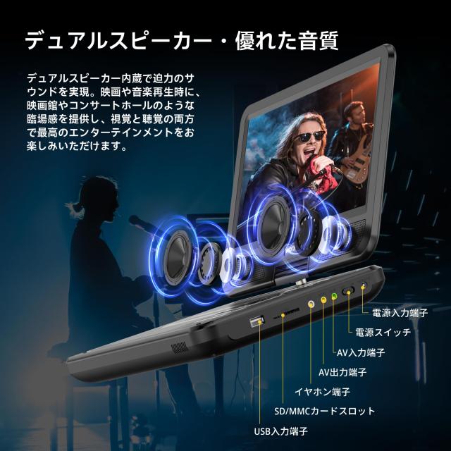 フルセグ dvdプレーヤー WONNIE ポータブル DVDプレーヤー 12.5型 フルセグチューナー内蔵 地デジ放送 dvd ワンセグ 10.5インチ液晶 リー_5