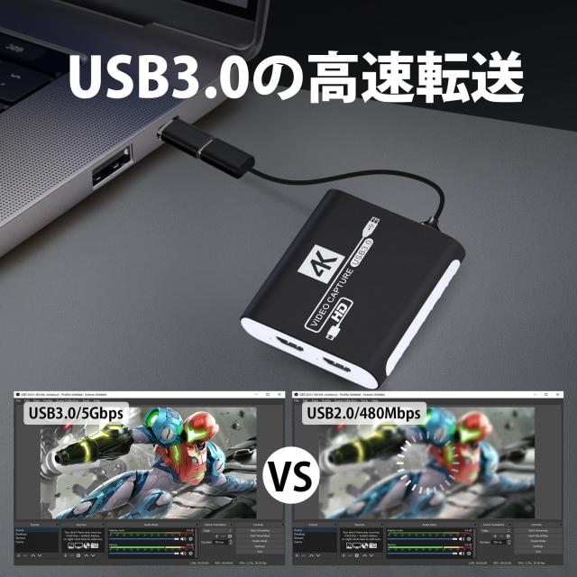 HDMI キャプチャーボード Switch対応 4K パススルー対応 1080P 60FPS USB 3.0 高速伝送 ビデオゲームキャプチャー ボード PC/PS4/PS5/Xbo_3