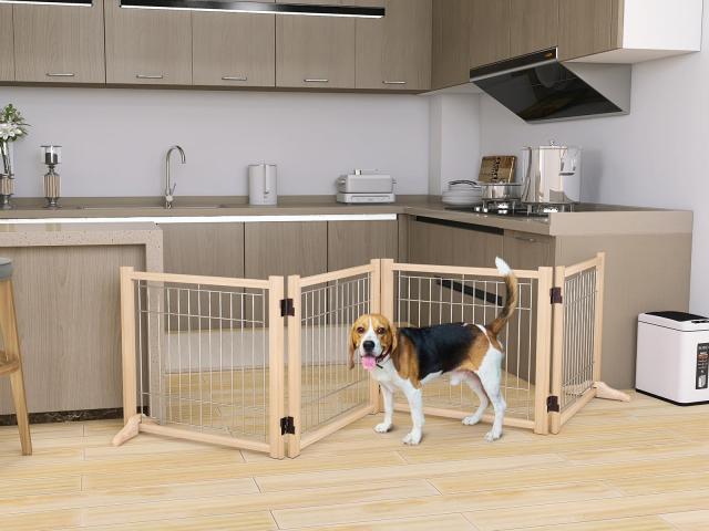 犬用 ペットゲーなペットフェンス、犬用ゲート 天然木色 、犬用フェンス、折り式バリア、ペット用家具フェンス 、安全柵 小型犬 中型犬_5