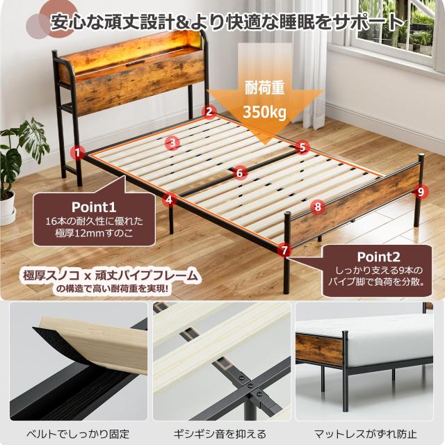 IKIFLY ベッドフレーム セミダブル パイプベッド 2口コンセント&USB充 Amazon｜IKIFLY ベッドフレーム シングル パイプベッド 2口