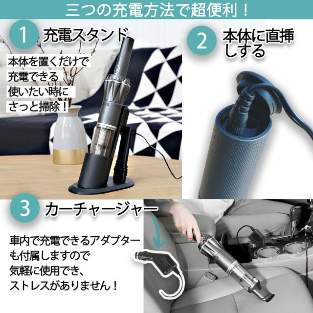 LNSOO ハンディクリーナー 掃除機 ハンディ コードレス 車用掃除機 15000pa パワフル 吸引 30分間連続稼働 コンパクト 0.5kg 超軽量 スタ