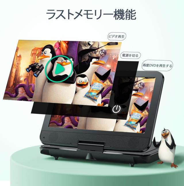 YOTON ポータブルDVDプレーヤー 12.5型 カーマウント付 10.5インチ液晶 4~6時間再生可能 内蔵充電池 地域制限なし メモ YOTON ポータブルDVDプレーヤー 12.5型 カーマウント付 10.5インチ液晶