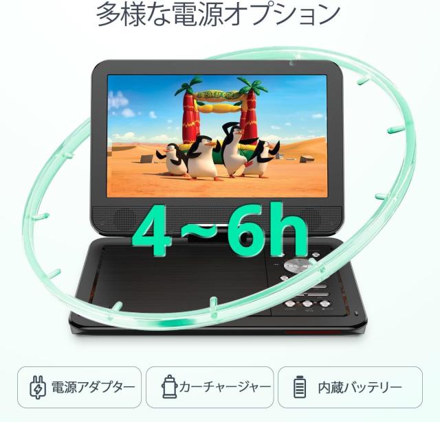 YOTON ポータブルDVDプレーヤー 12.5型 カーマウント付 10.5インチ液晶 4~6時間再生可能 内蔵充電池 地域制限なし メモ YOTON ポータブルDVDプレーヤー 12.5型 カーマウント付 10.5インチ液晶