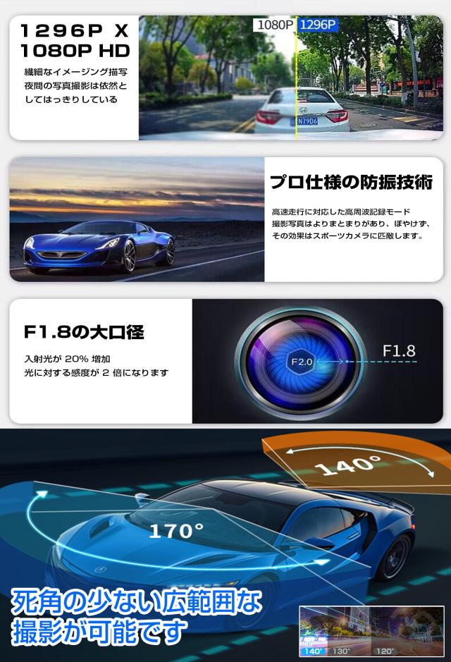 TORAKIND 小型 ドライブレコーダー 前後2カメラ 車載 ドラレコ
