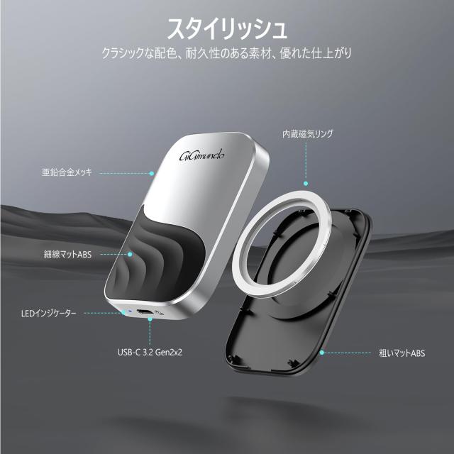 GiGimundo M20 2TBマグネット式 ポータブルSSD 2000 MB/s、USB 3.2 Gen 2 x 2 20 Gbps、Thunderbolt 3/4/USB4 、iPhone 15Pro/Pro Max、1_1