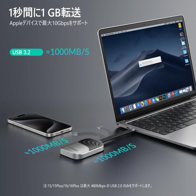 GiGimundo M20 2TBマグネット式 ポータブルSSD 2000 MB/s、USB 3.2 Gen 2 x 2 20 Gbps、Thunderbolt 3/4/USB4 、iPhone 15Pro/Pro Max、1_3