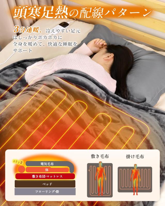 電気毛布 掛け敷き兼用 188×130cm【大きいサイズ＆フランネル＋綿 