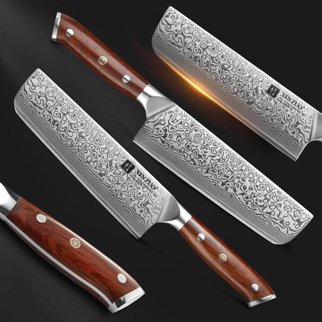 XINZUO 18.5cm ダマスカス鋼Nakiriナイフ菜切り包丁-67層ダマスカス鋼キッチン包丁-プロの鋭いアジア包丁、肉、魚、野菜、果物を切るため_1