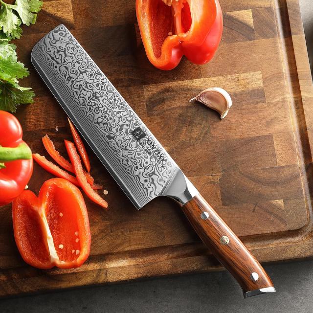 XINZUO 18.5cm ダマスカス鋼Nakiriナイフ菜切り包丁-67層ダマスカス鋼キッチン包丁-プロの鋭いアジア包丁、肉、魚、野菜、果物を切るため_7