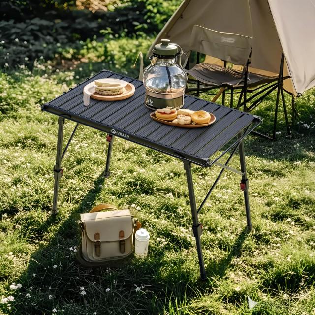 VILLEY アウトドアテーブル キャンプテーブル igt テーブル 焚き火テーブル 88.5x44cm 高さ43〜64cm調節可能 吊り下げ用サイドレール付き