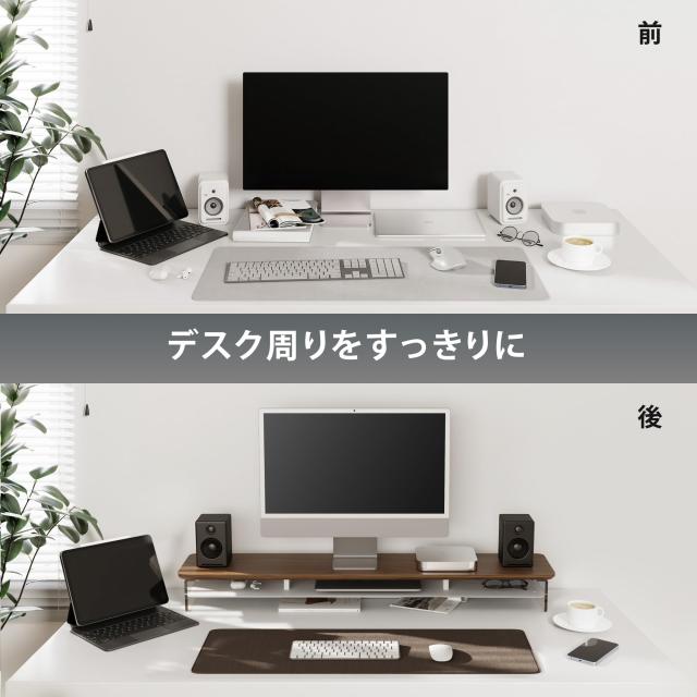 Fenge モニター台 モニタースタンド 卓上 机上台 パソコン台 PC台 机上ラック 108cm横幅 2段 木製天板 アクリル製脚 デスクトップ用 机上_2