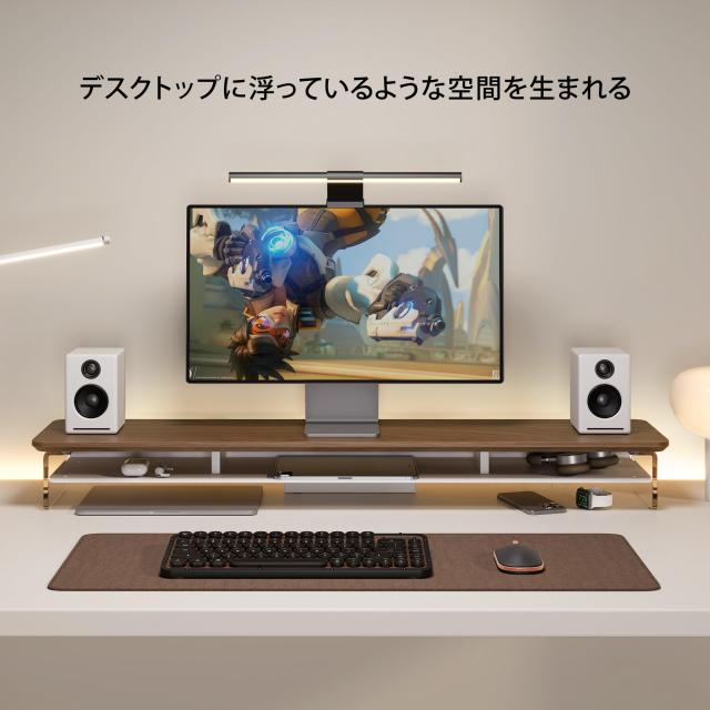 Fenge モニター台 モニタースタンド 卓上 机上台 パソコン台 PC台 机上ラック 108cm横幅 2段 木製天板 アクリル製脚 デスクトップ用 机上_3