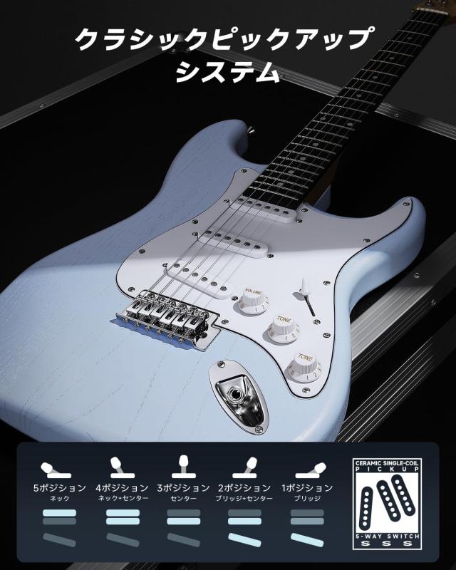 Donner エレキギター 初心者セット STタイプ SSSピックアップ 39インチ フルサイズ ミニアンプ付き 専用ケースとチューナーなどアクセサ_2