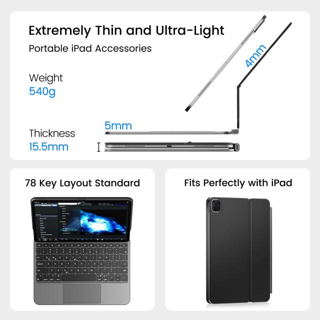 doqo iPad Air 11 iPad Pro 11インチ用 キーボードケース マルチトラックパッド バックライト ブラック_4