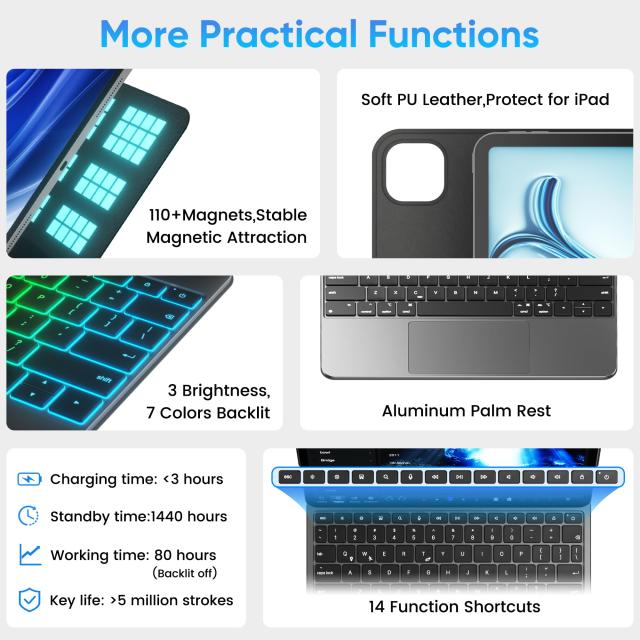 doqo iPad Air 11 iPad Pro 11インチ用 キーボードケース マルチトラックパッド バックライト ブラック_5