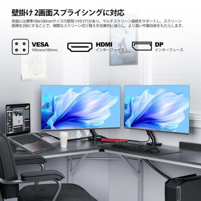AESNO 32インチ 4K PCモニター UHD (3840*2160) 100% sRGB 角度
