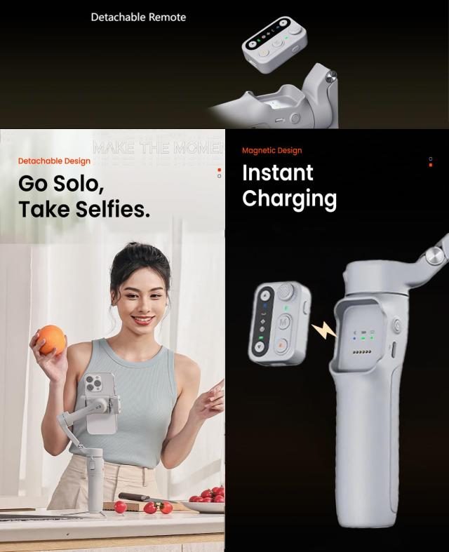 hohem X3 スマホ用ジンバル、Gimbal Stabilizer for iPhone、3軸スマートフォンジンバル、マグネット式フィルライト、内蔵エクステンショ_1