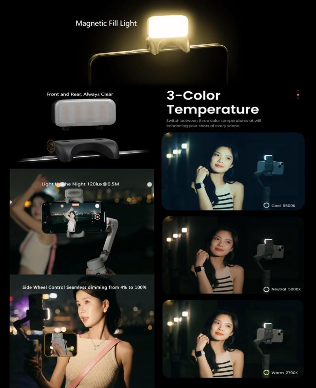 hohem X3 スマホ用ジンバル、Gimbal Stabilizer for iPhone、3軸スマートフォンジンバル、マグネット式フィルライト、内蔵エクステンショ_2