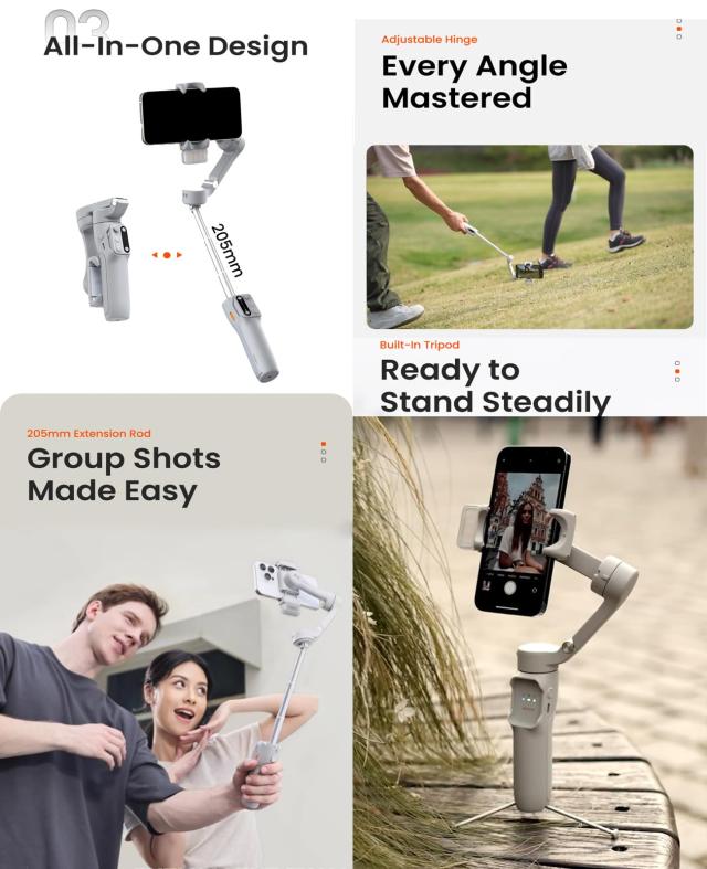 hohem X3 スマホ用ジンバル、Gimbal Stabilizer for iPhone、3軸スマートフォンジンバル、マグネット式フィルライト、内蔵エクステンショ_3