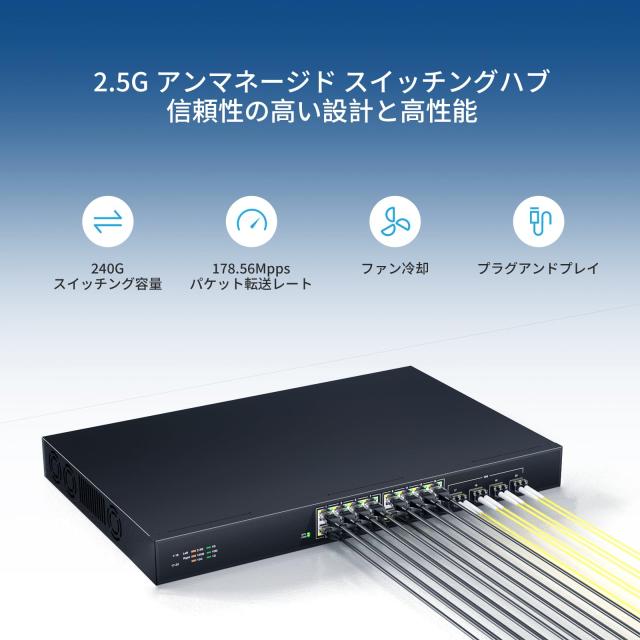 keepLiNK 16ポート 2.5G スイッチングハブ 金属筐体 4つの10GbE SFP+ポートファン冷却 アンマネージスイッチ_1