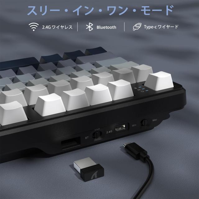 ATTACK SHARK×MAMBASNAKE X87 ゲーミングキーボード ブルーベリースイッチ ガスケットマウント リニア サイド刻印彫刻PBTキーキャップ O_3
