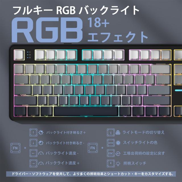 ATTACK SHARK×MAMBASNAKE X87 ゲーミングキーボード ブルーベリースイッチ ガスケットマウント リニア サイド刻印彫刻PBTキーキャップ O_4