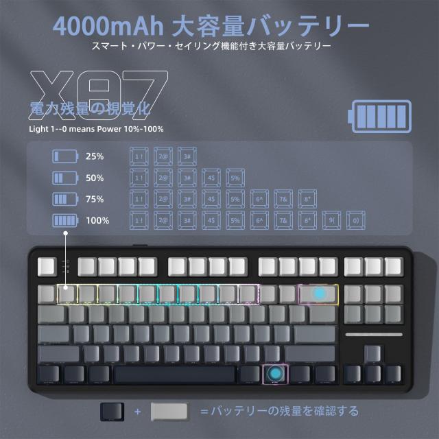 ATTACK SHARK×MAMBASNAKE X87 ゲーミングキーボード ブルーベリースイッチ ガスケットマウント リニア サイド刻印彫刻PBTキーキャップ O_5