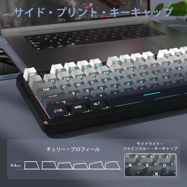 ATTACK SHARK×MAMBASNAKE X87 ゲーミングキーボード ブルーベリースイッチ ガスケットマウント リニア サイド刻印彫刻PBTキーキャップ O_6