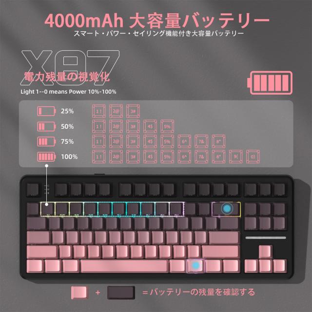 MAMBASNAKE×ATTACK SHARK X87 ゲーミングキーボード ブルーベリースイッチ ガスケットマウント リニア サイド刻印彫刻PBTキーキャップ O_5