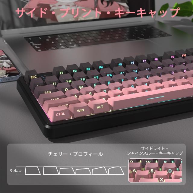 MAMBASNAKE×ATTACK SHARK X87 ゲーミングキーボード ブルーベリースイッチ ガスケットマウント リニア サイド刻印彫刻PBTキーキャップ O_6