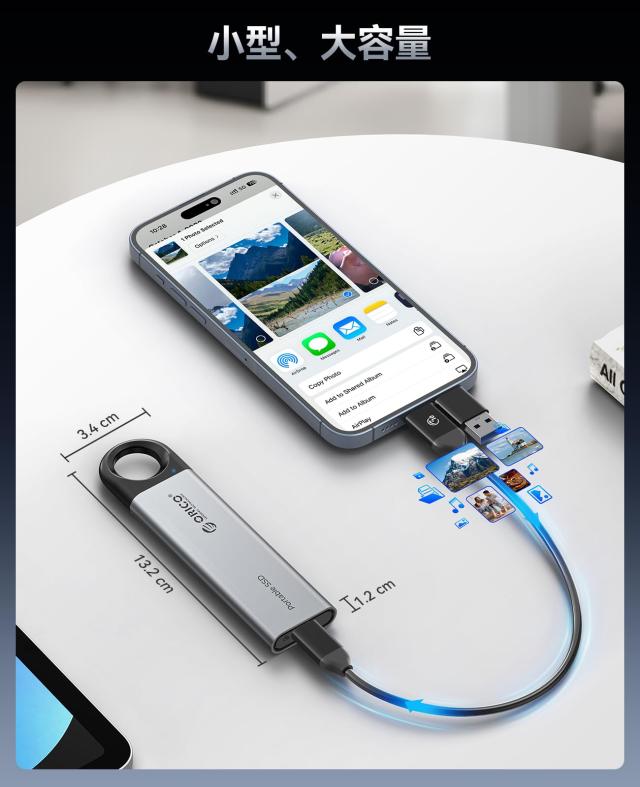 ORICO 1 TB 外付けSSD、最大460MB/秒、5Gbps USB C＆Aケーブル付きポータブル・ソリッド・ステート・ドライブ、Type-Cスマートフォン、タ_2