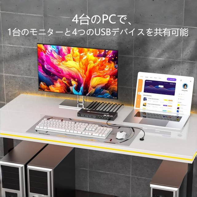 KCEVE HDMI KVM切替器 PC切替器 4入力1出力 4K@60Hz EDID機能 4つUSB3.0ハブ備えた USB切替器 ワイヤレスキーボード、マウスをサポート_1