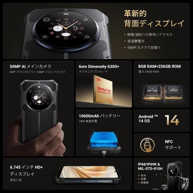 FOSSiBOT F109 5G スマホ Android 14 SIMフリー スマホ 本体 2画面 