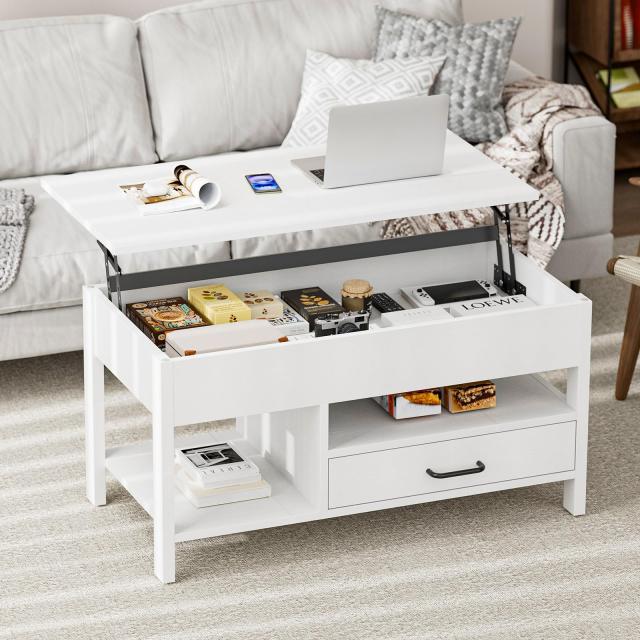 IKIFLY ローテーブル 昇降式 木製 コーヒーテーブル 引き出し付き