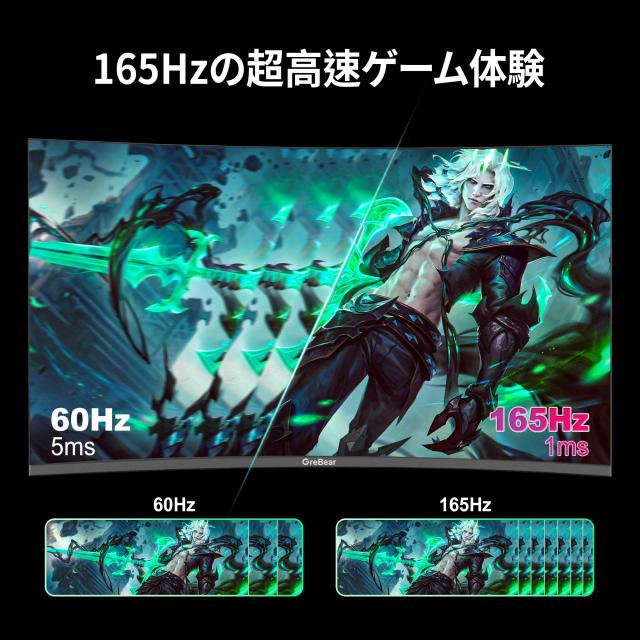 Grebear 湾曲ゲーミングモニター 165Hz 27インチ 曲面 1500R FHD 1920