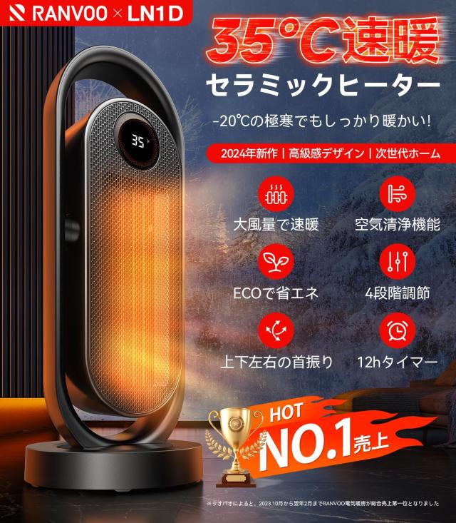 2024冬新登場】RANVOO セラミックヒーター 電気ストーブ【超速