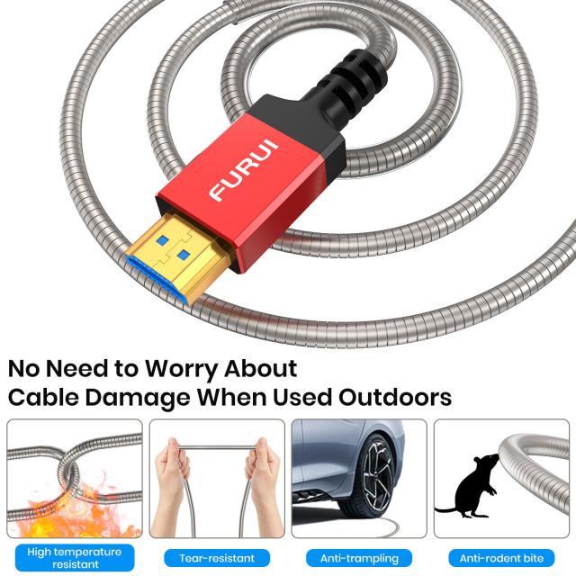 光ファイバ HDMI 2.1 ケーブル 60M、48Gbps 屋外 シース HDMI 2.1