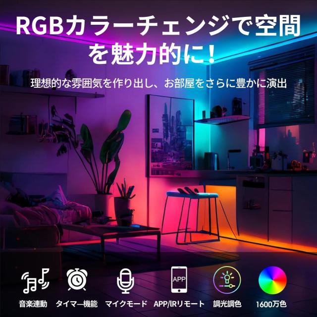 LEDテープライト LEDテープ 10M【2024年最新 RGB1600万色 アプリ＋
