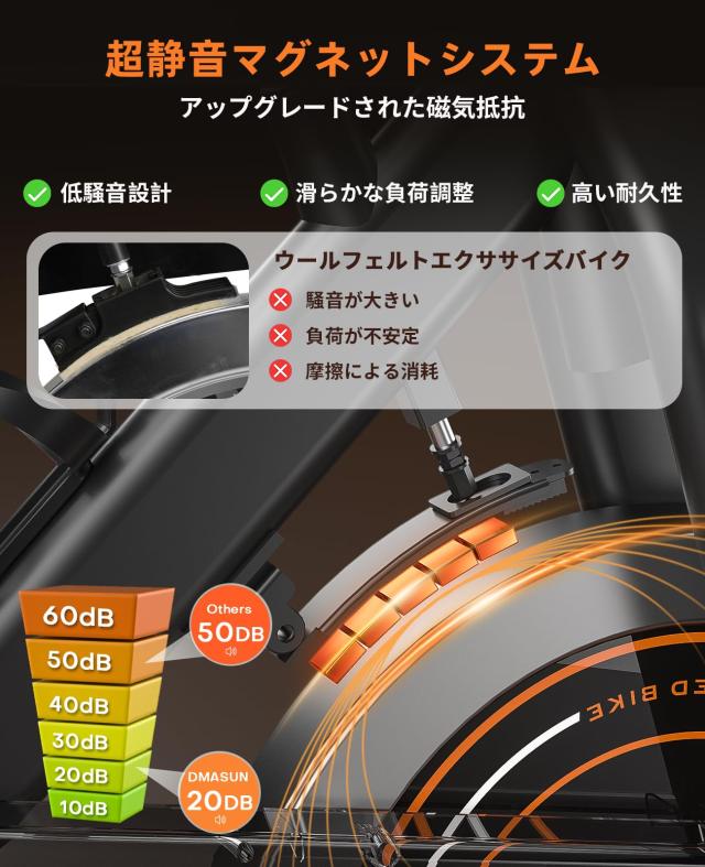 DMASUN エアロバイク 家庭用 静音スピンバイク フィットネスバイク