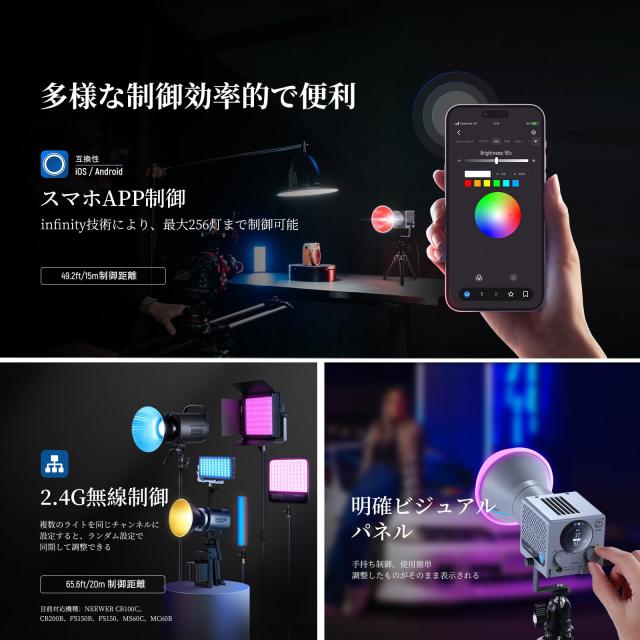 NEEWER HS60C RGB LED ビデオライト 撮影用ライト 60W 高輝度定常光